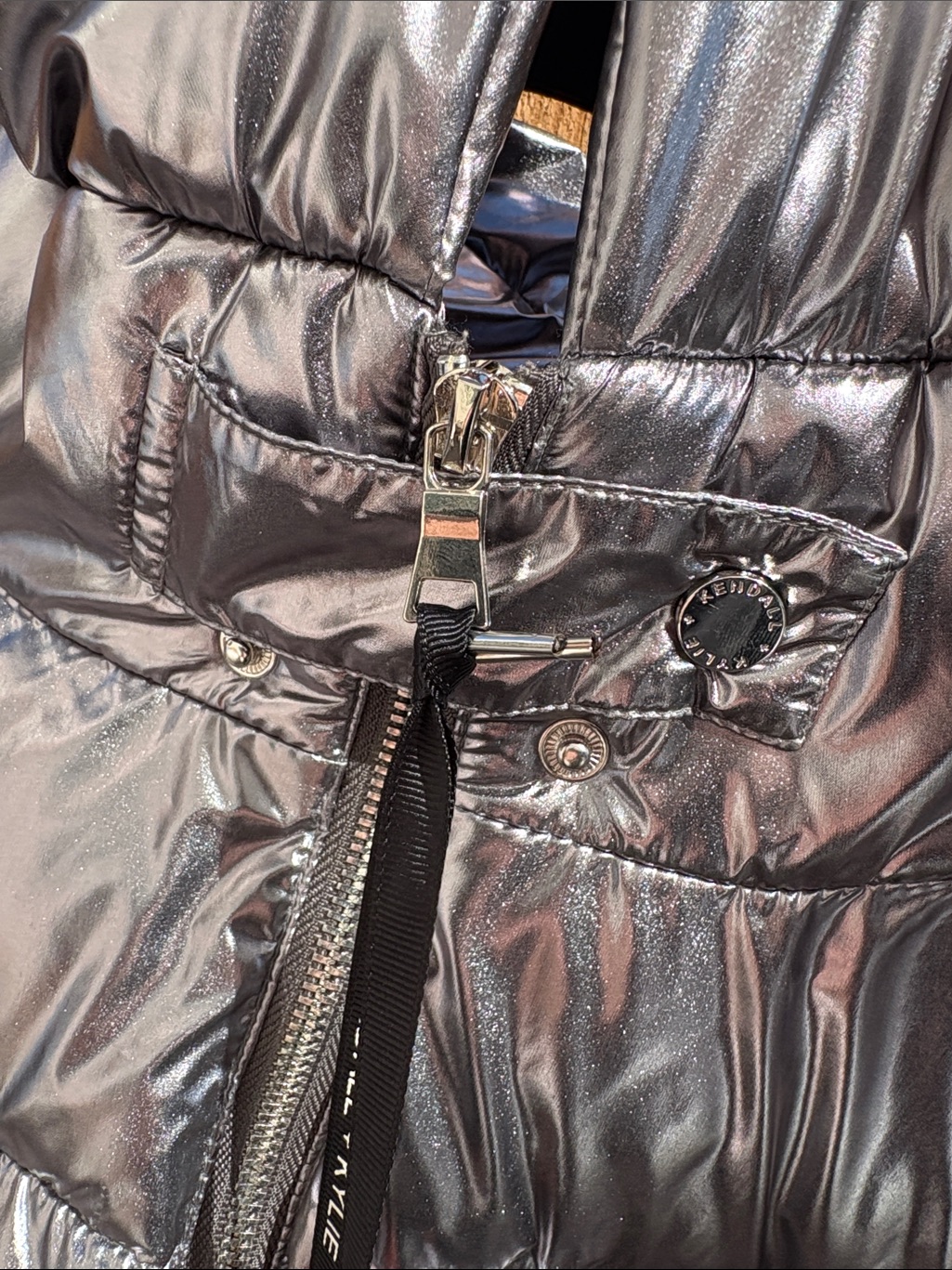 Kendall & Kylie Shiny Silver Metallic Puffer Coat — image 7 of 7